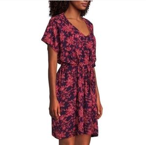 LANDS END Floral V-Neck Drawstring Waist Cover-up Sun Dress in Maroon NWT S